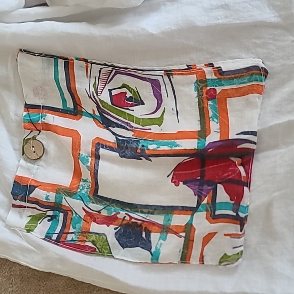 Lin Blanc white draw string cotton pants with patterned pockets - Picture 3 of 4